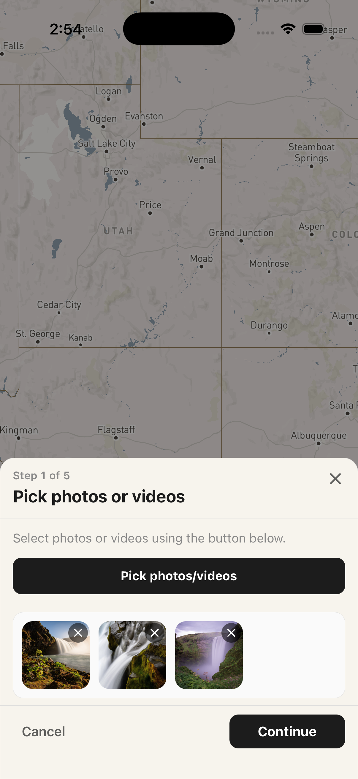 Pick photos or videos step in trip creation
